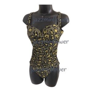 Betsey Johnson fancy spotted leopard print sweetheart neckline 1-piece‎ swimsuit